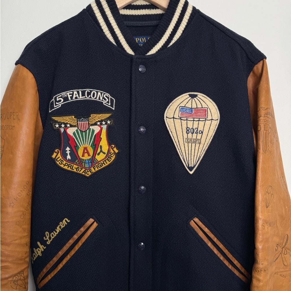 Ralph Lauren paratrooper varsity jacket 5th falcons 067 usrl leather wool - Picture 2 of 13